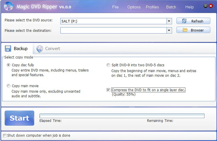 Compress full DVD to hard disk with Magic DVD Ripper