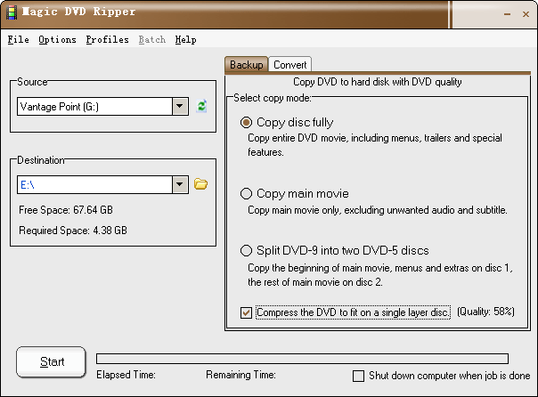 Compress full DVD to hard disk with Magic DVD Ripper