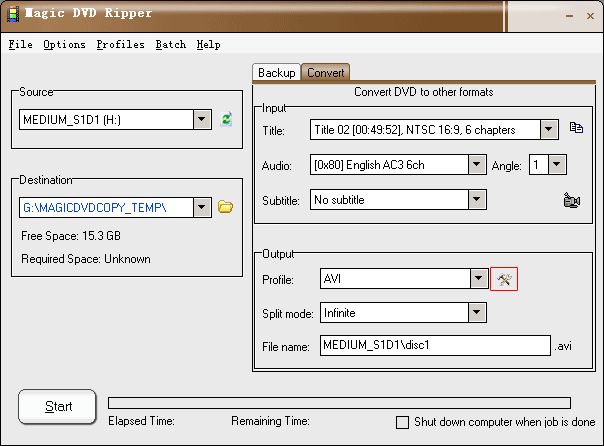 Convert DVD to divx avi with Magic DVD Ripper