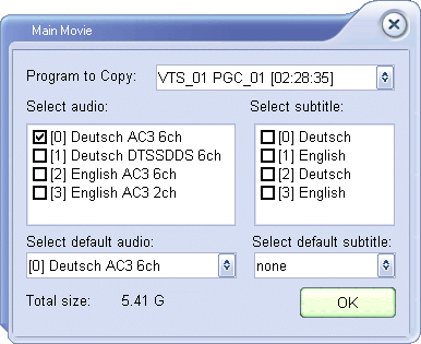 Choose main movie's audios and subtitles
