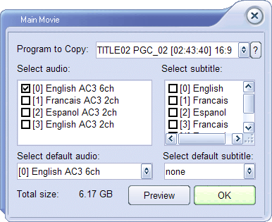 Choose main movie's audios and subtitles