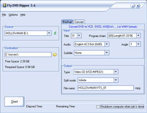 The screen shot of Fly DVD Ripper