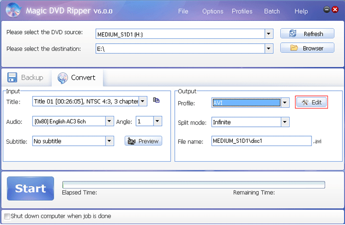 Convert DVD to divx avi with Magic DVD Ripper