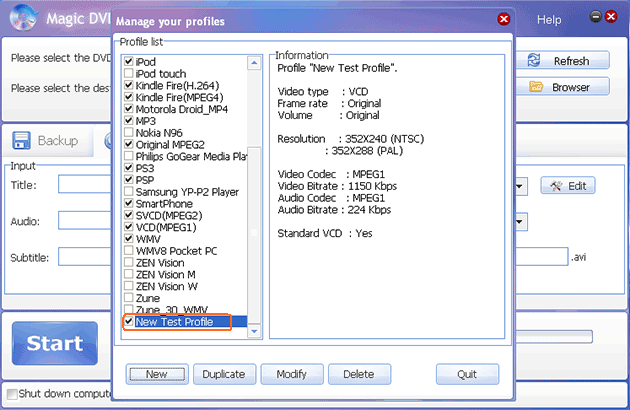 new output profile created