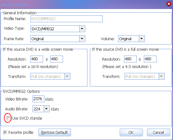 modify profile --- set the SVCD resolution by yourself