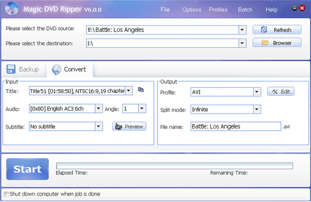 rip Battle: Los Angeles DVD to AVI format with Magic DVD Ripper