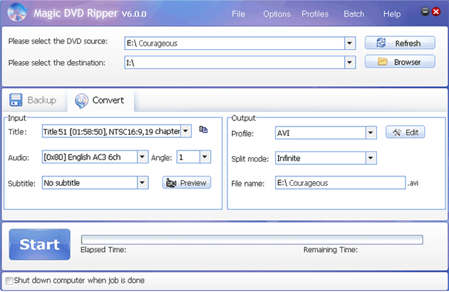 rip Courageous DVD to other video formats such as AVI