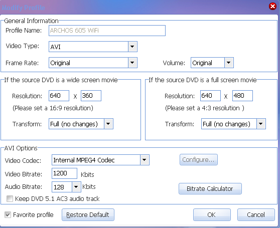 rip DVD to ARCHOS --- modify profile