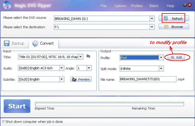 how to rip protected DVD to iPod --- main window