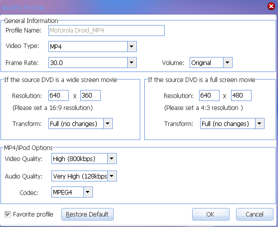 rip DVD to Motorola Droid --- modify profile