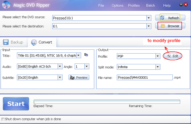 how to rip DVD to PSP --- main window