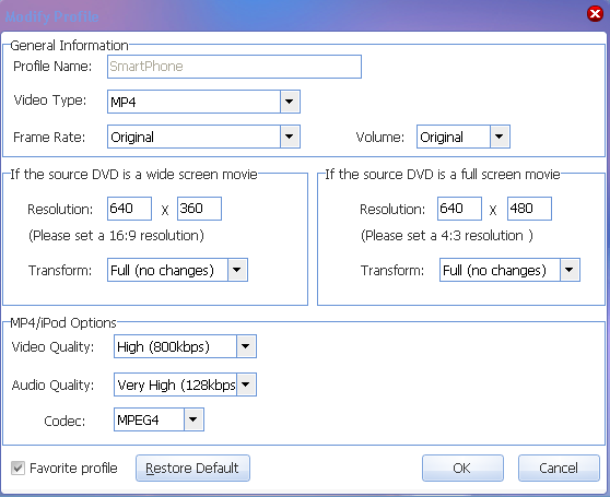rip DVD to SmartPhone-modify profile