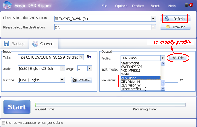 how to rip DVD to Zen --- interface