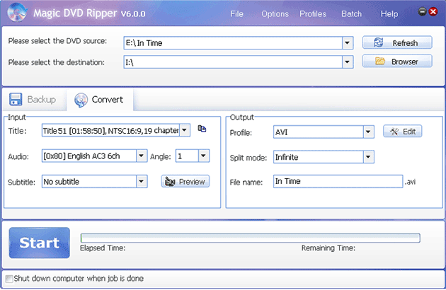 rip In Time DVD to AVI format