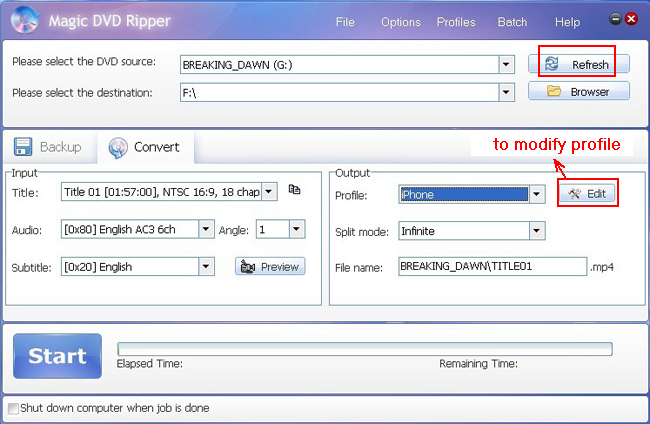 how to rip protected DVD to iPhone --- main window