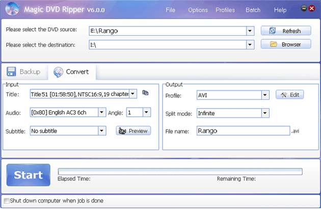 rip Rango DVD to AVI format with Magic DVD Ripper