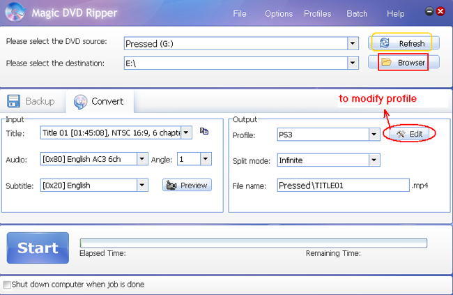 how to rip DVD to PS3 --- main window