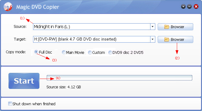 copy DVD Midnight in Paris to a new blank DVD disc with Magic DVD Copier