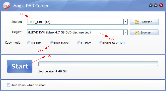 Compress main movie only to blank DVD