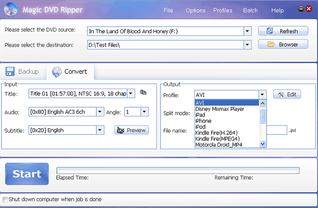 rip In The Land Of Blood And Honey DVD to AVI format with Magic DVD Ripper