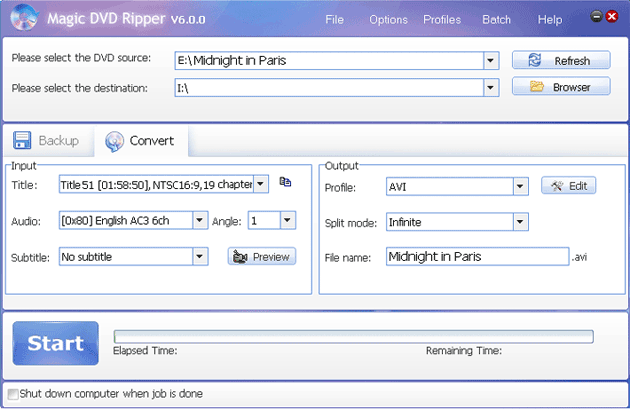rip Midnight in Paris DVD movie to other video format with Magic DVD Ripper