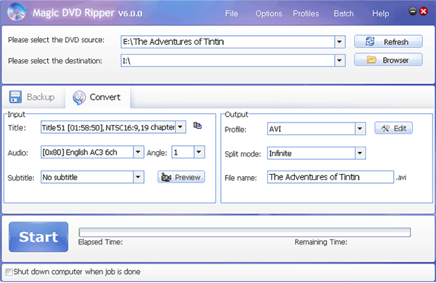  rip The Adventures of Tintin DVD movie to AVI with Magic DVD Ripper