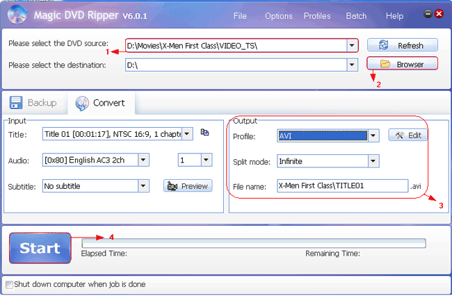 Rip X-Men: First Class DVD to AVI video format with Magic DVD Ripper 